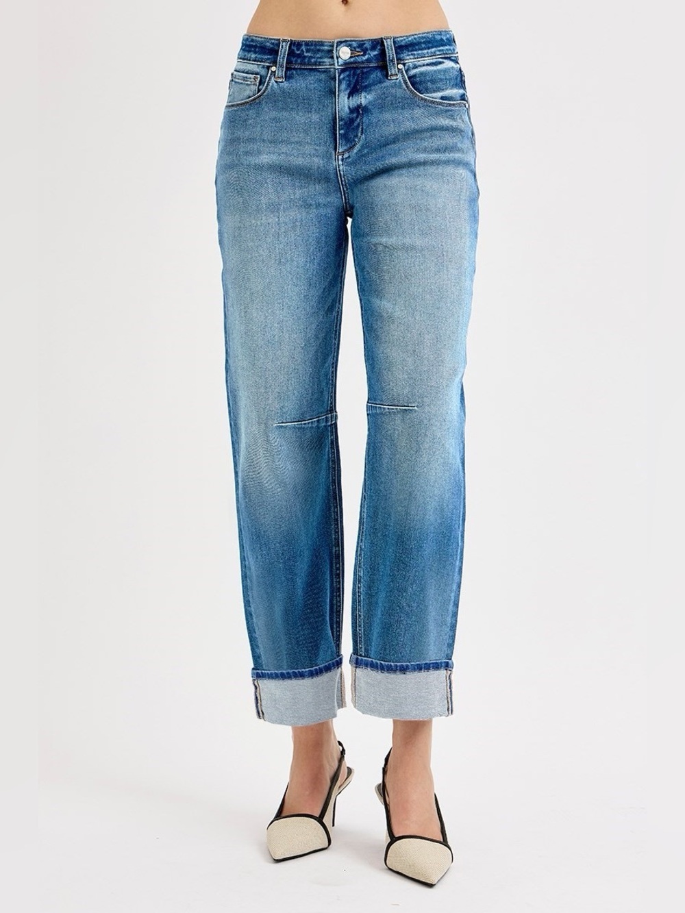 PGC21232X MEDIUM PLUS Risen Slouchy Crop Barrel Cuffed Jeans